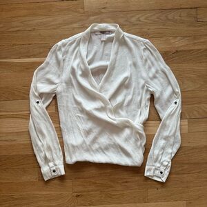 F21 White Flowy Adjustable Wrap Blouse